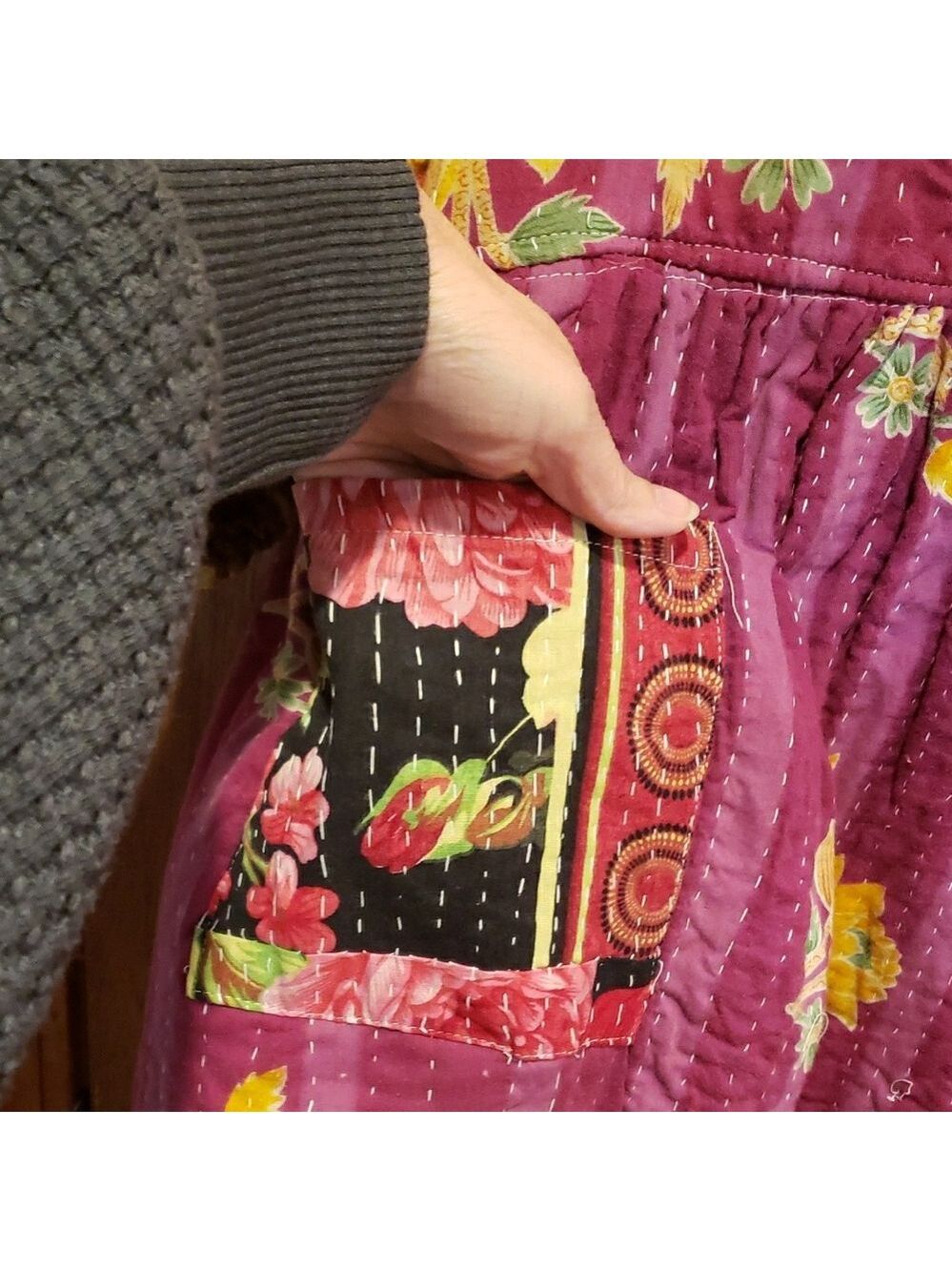 Floral Kantha Babydoll Style Patchwork Dress - Picture 4 of 10